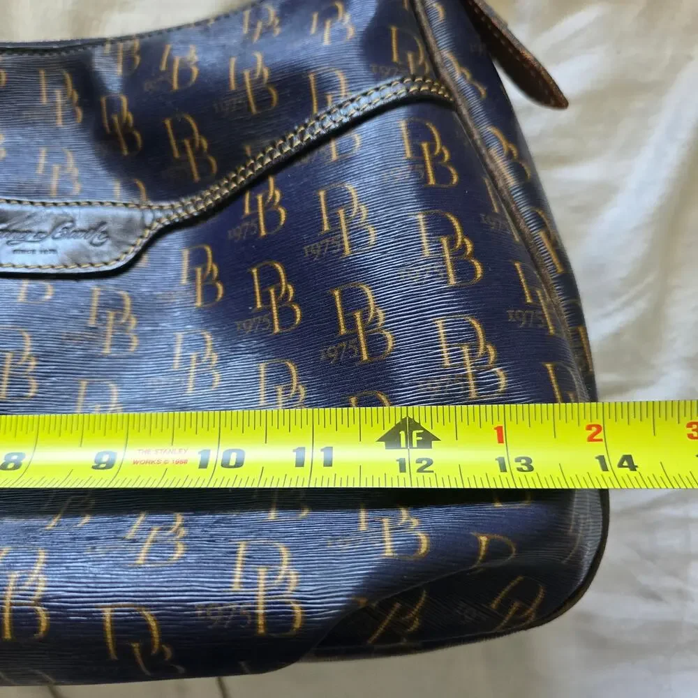 Dooney and Bourke 1975 Signature Collins Navy Shoulder Bag Coated Canvas Leather